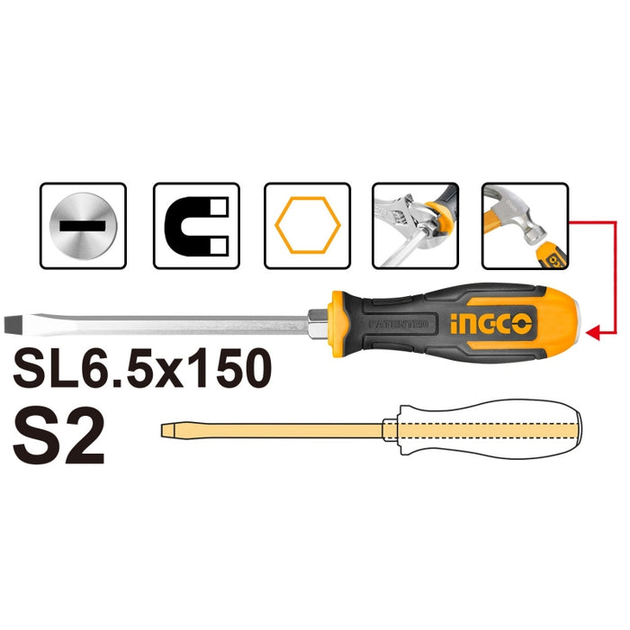 ATORNILLADOR INGCO CARPINTERO DE GOLPE 6,5 X 150 MM # HGTS686150
