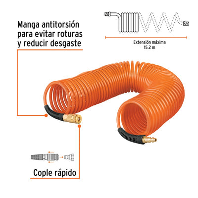 MANGUERA P/AIRE TRUPER T/ RESORTE  1/4X15MT. # MAN-R-15 (MAN-RES-1/4X50)  (19075)