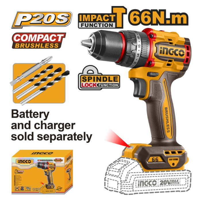 TALADRO  INGCO INALAMBRICO DE IMPACTO 20V - SIN BATERIA Y SIN CARGADOR #CIDLI206681 (C)