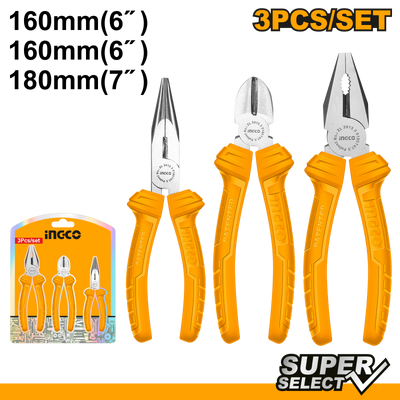 ALICATE INGCO UNIVERSAL, PUNTA, CORTE DIAGONAL SUPER SELECT JGO 3PZAS # HKPS08311(OF)