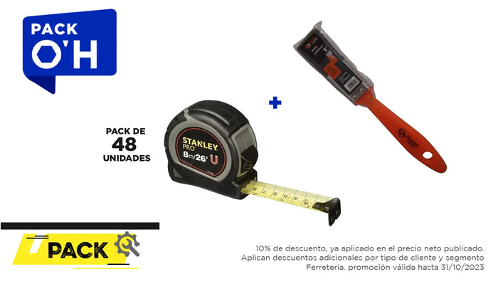 Pack 48 unidades, HUINCHA 8.0 MTS.X 1" PRO (30-088) + Brocha