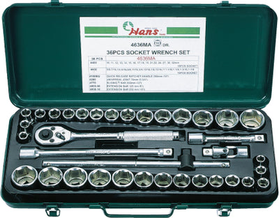 LLAVE DADO HANS 1/2 DR  6 PTAS. JGO. 36 PZS.  # 4636MAG(OF)