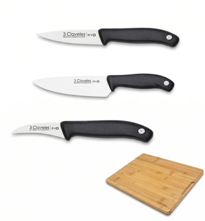 Pack Cocina - Cuchillo Cocinero, Verduras, Mondador y Tabla de Bambú 40 x 30 cm