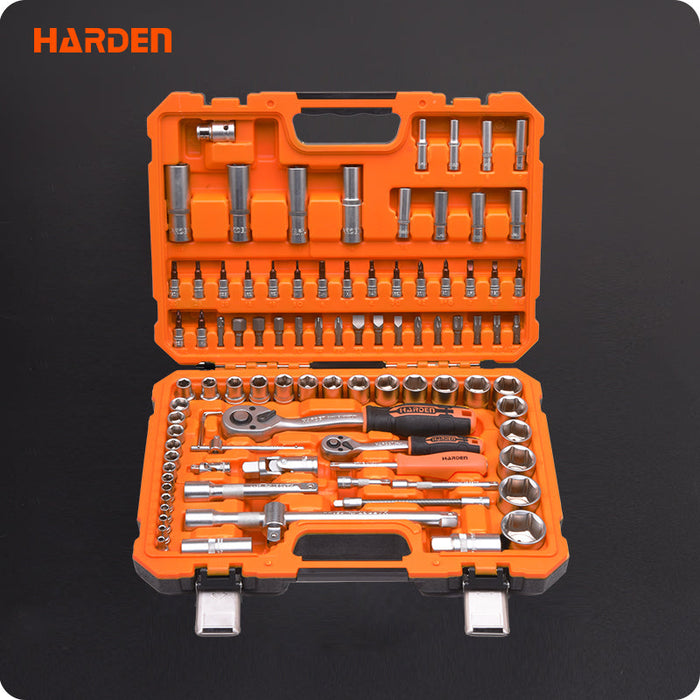Maleta con Set de Dados 1/2" y 1/4" con Chicharras 94 Piezas Harden