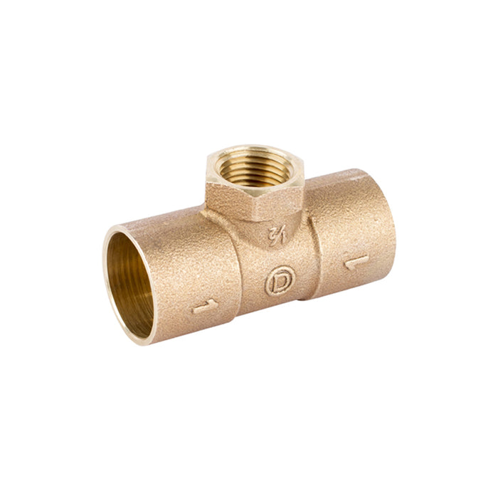Tee de Bronce Soldar con Salida Hilo Interior 1/2" x 1/2" x 3/4"